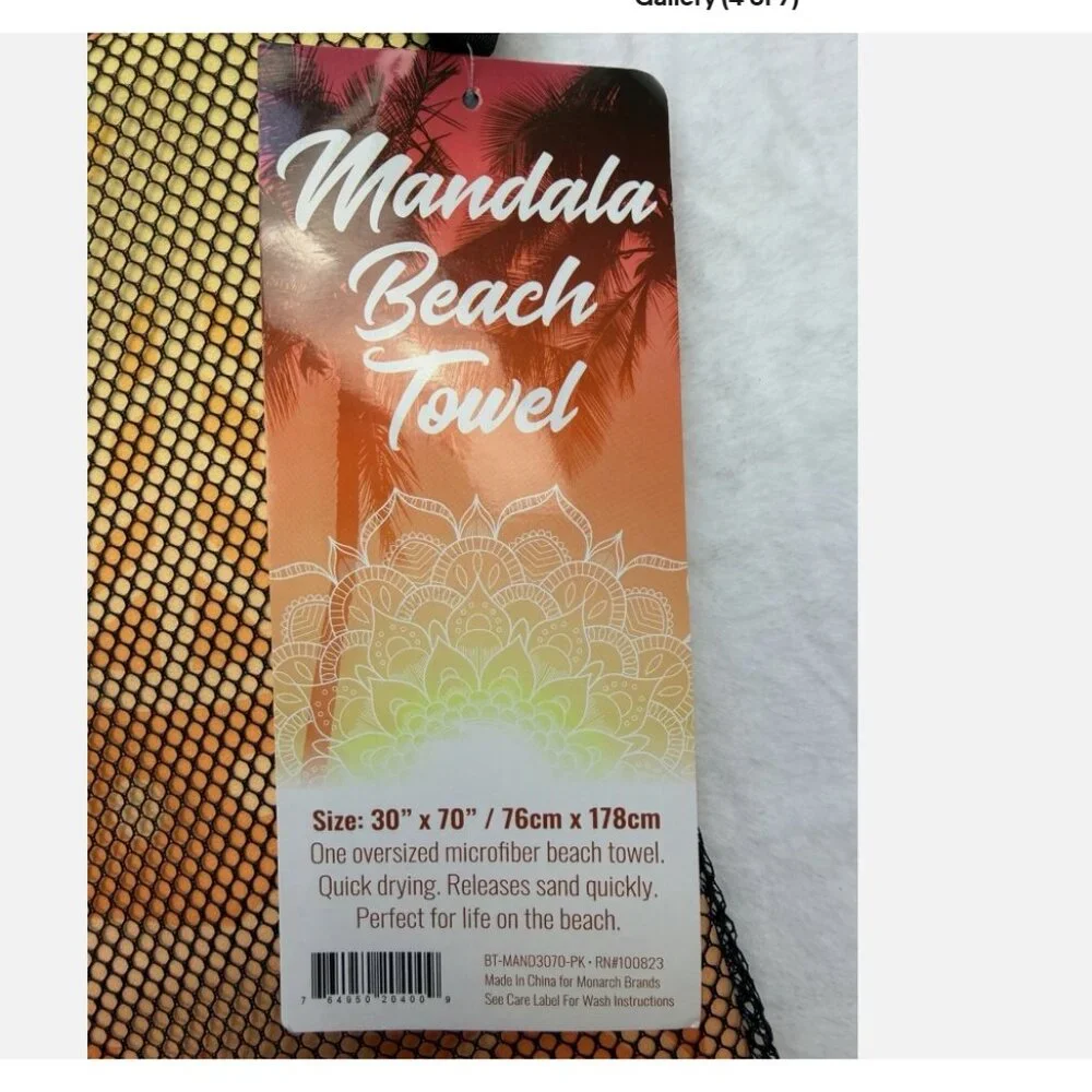 Mandala Beach Towel Oversized Microfiber Quick Dry BT-MAND3070-PK Orange NWT